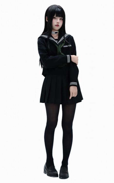 清水凪演绎白夜凛音/黑色制服与纯白背景形成的冷感氛围
