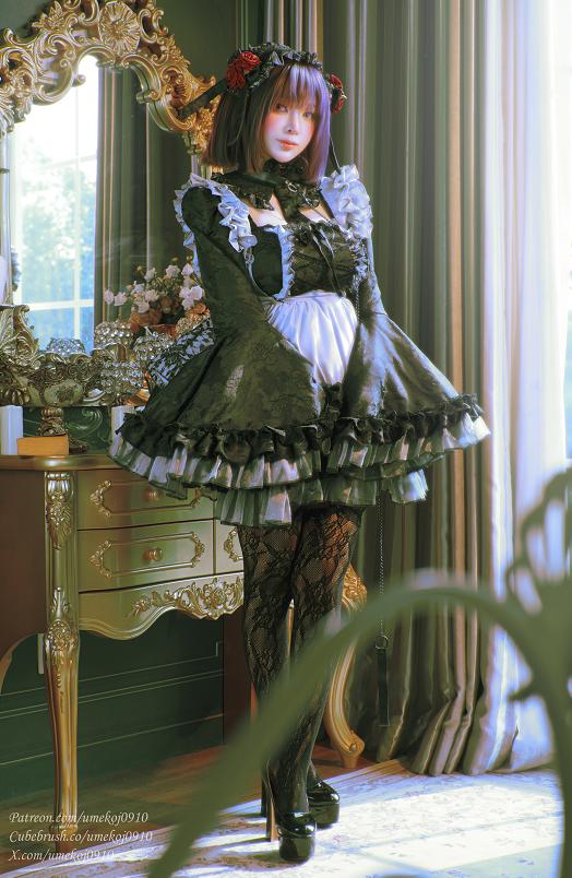 Umeko J窗边玫瑰女仆造型,复古洋馆里的紫发人偶感很耐看