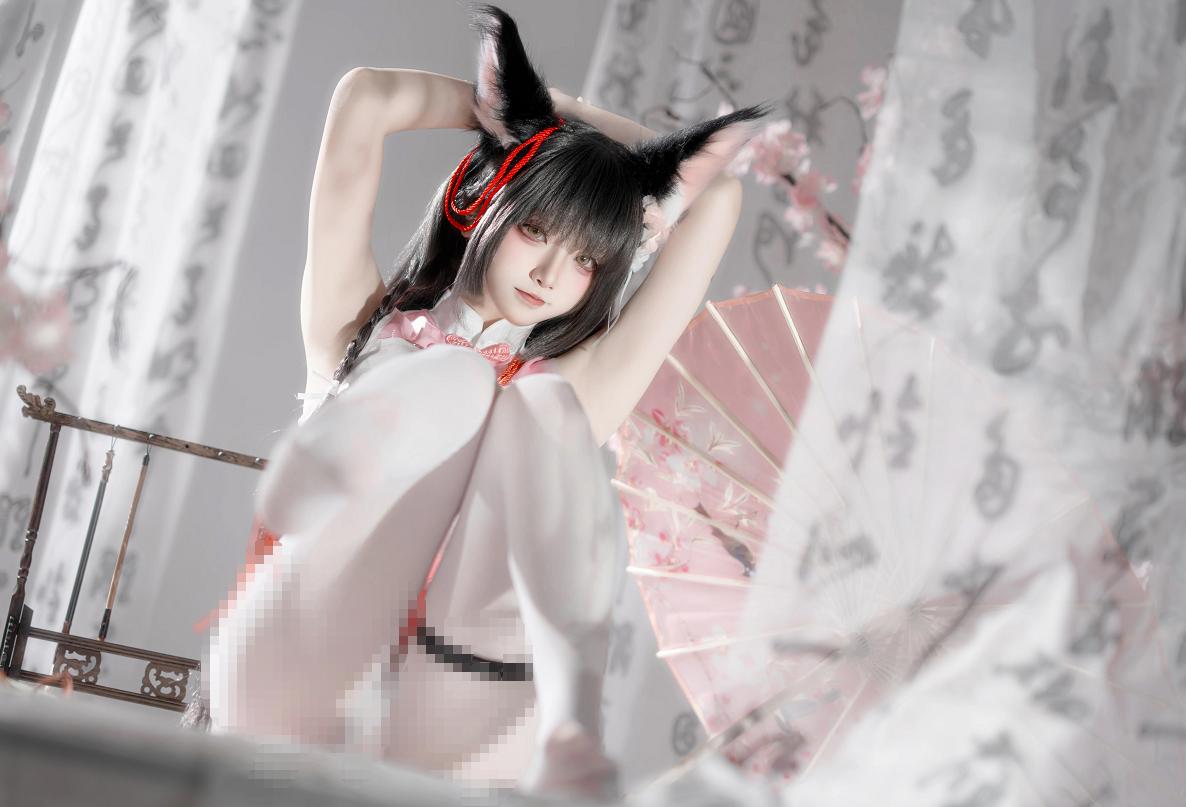 纸悦Etsu_ko碧蓝航线长门旗袍,樱枝纱帘里的狐系东方感