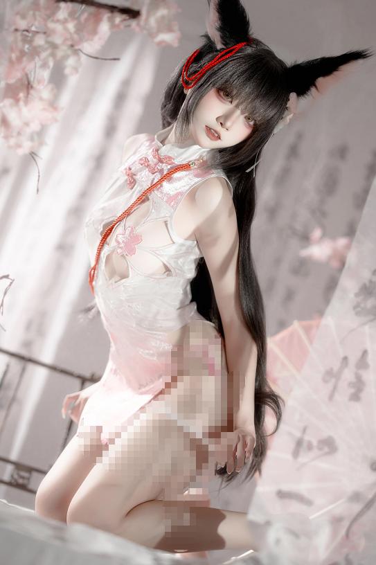 纸悦Etsu_ko碧蓝航线长门旗袍,樱枝纱帘里的狐系东方感