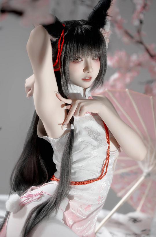 纸悦Etsu_ko碧蓝航线长门旗袍,樱枝纱帘里的狐系东方感