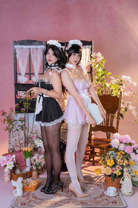 奈汐酱nice与奶桃的侍花礼,黑与粉在花房里慢慢靠近