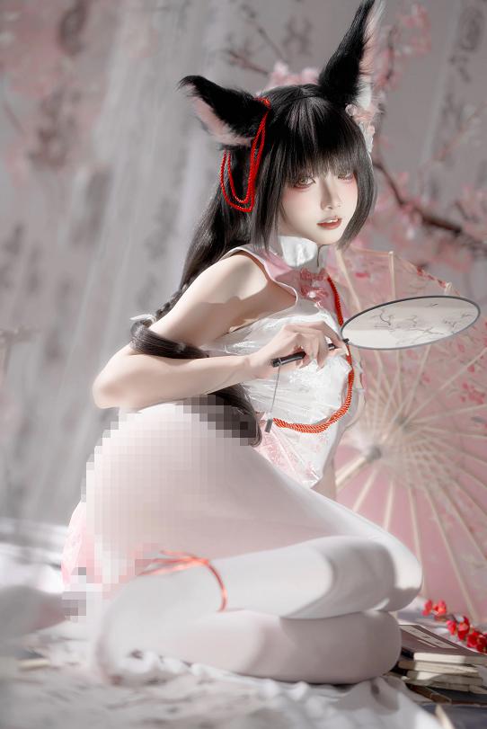 纸悦Etsu_ko碧蓝航线长门旗袍,樱枝纱帘里的狐系东方感