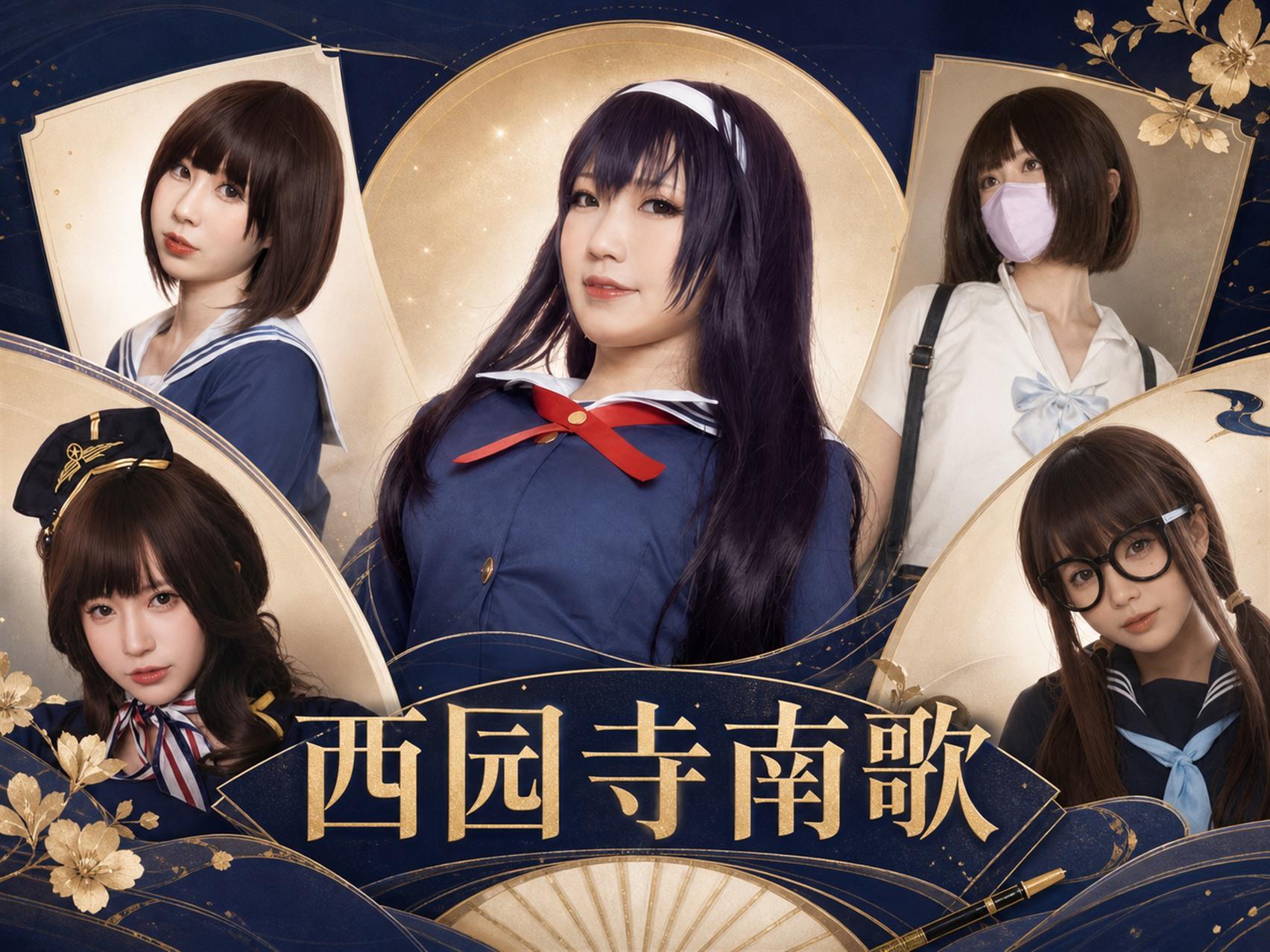 西园寺南歌五组不同作品角色造型与长期创作回顾总览图