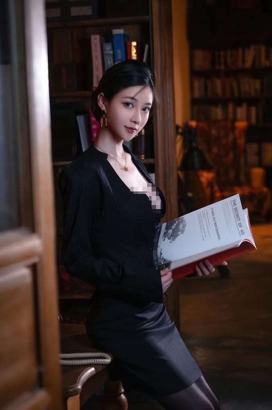 年年nnian的麻辣女教师走进旧书房,冷静外表越看越有反差