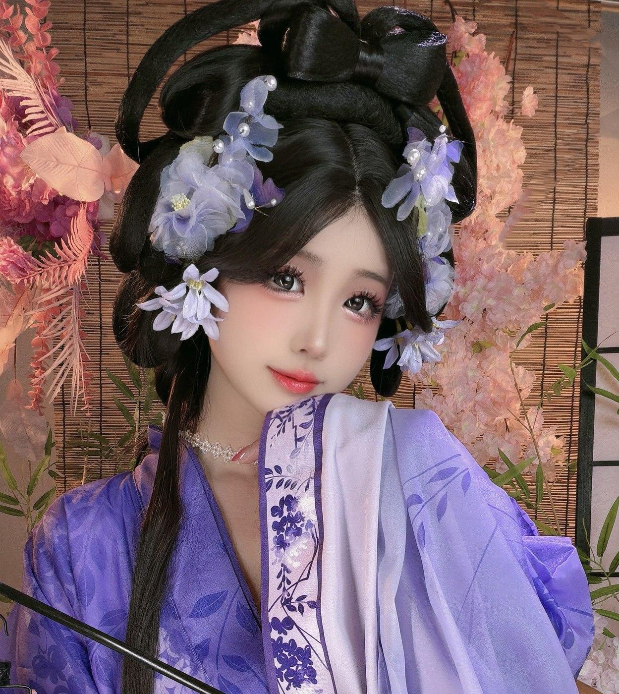 miko酱ww紫色中式长衫近景